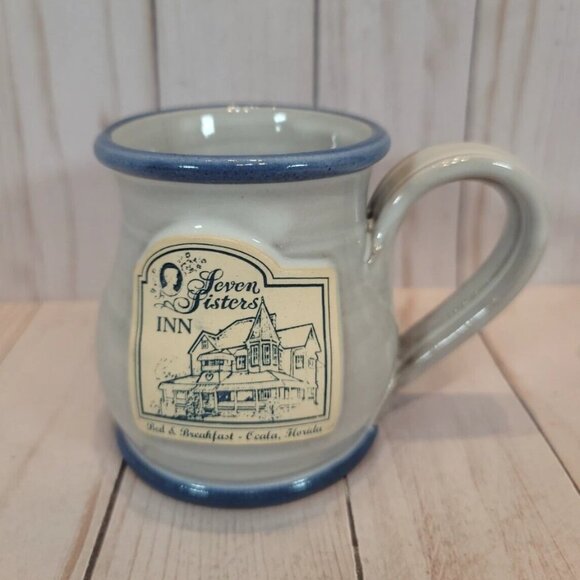 Seven Sisters Inn Deneen Hand Thrown Pottery 8.5oz. Coffee Cup Mug Gray & Blue - Picture 1 of 6